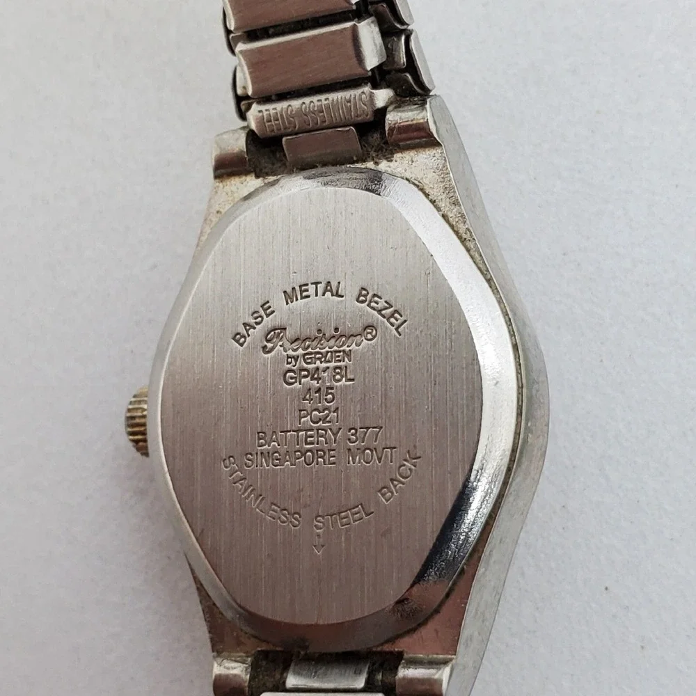 Precision Gruen Women's Watch Silver Gold Dual Tone Stretch‎ Band 6